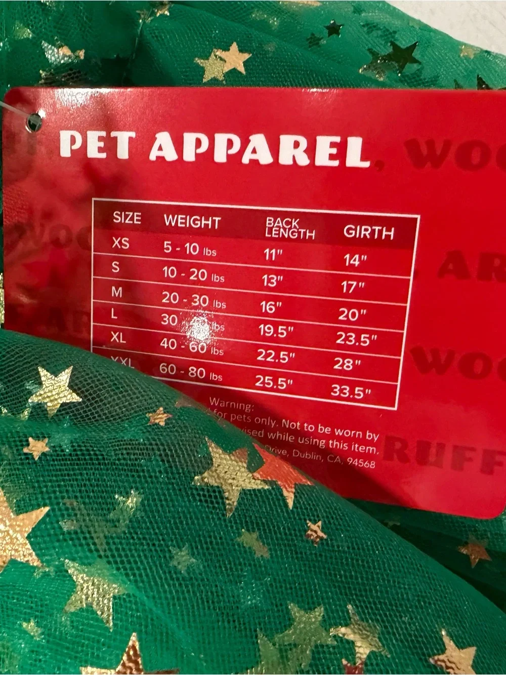 NWT Pet Apparel Size Small Emerald Green Star Tulle Dog Dress with Gold Accents